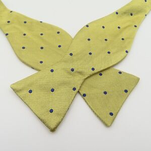 Brooks Brothers Bow Tie Yellow Blue Polka Dot 2.25" Wide Silk USA Makers